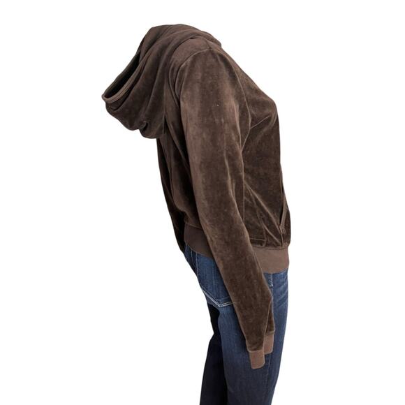 Juicy Couture Brown Velour Zippered Hoodie Jacket Size XL - Picture 4 of 6